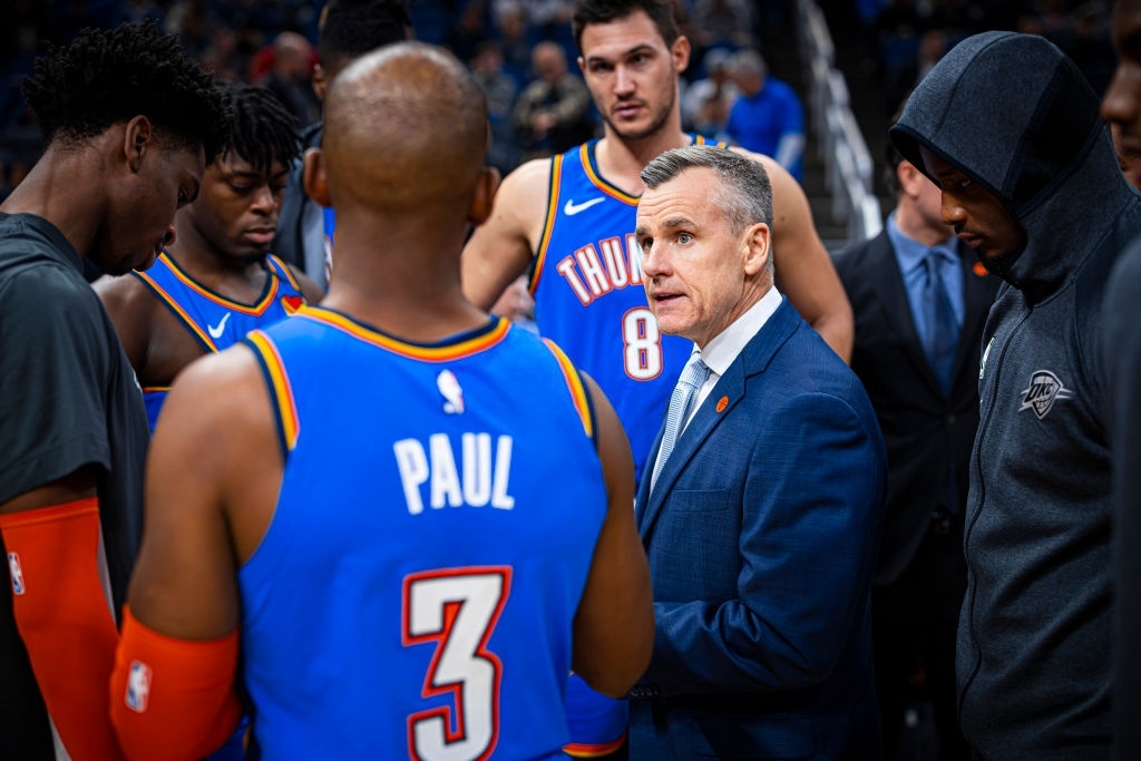 ORLANDO, FL - JANUARY 22: The Oklahoma City Thunder huddles up during the game against the Orlando Magic on January 22, 2020 at Amway Center in Orlando, Florida. NOTE TO USER: User expressly acknowledges and agrees that, by downloading and or using this photograph, User is consenting to the terms and conditions of the Getty Images License Agreement. Mandatory Copyright Notice: Copyright 2020 NBAE (Photo by Zach Beeker/NBAE via Getty Images)