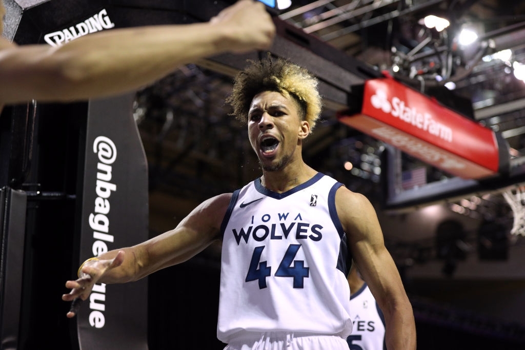 ORLANDO, FL - FEBRUARY 28: Charlie Brown Jr. #44 of the Iowa Wolves reacts to play during the game on February 28, 2021 at HP Field House in Orlando, Florida. NOTE TO USER: User expressly acknowledges and agrees that, by downloading and/or using this Photograph, user is consenting to the terms and conditions of the Getty Images License Agreement. Mandatory Copyright Notice: Copyright 2021 NBAE (Photo by Chris Marion/NBAE via Getty Images)